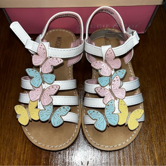 Maggie & Zoe Kids' White Sandals with Pastel Butterflies NEW - Picture 1 of 4